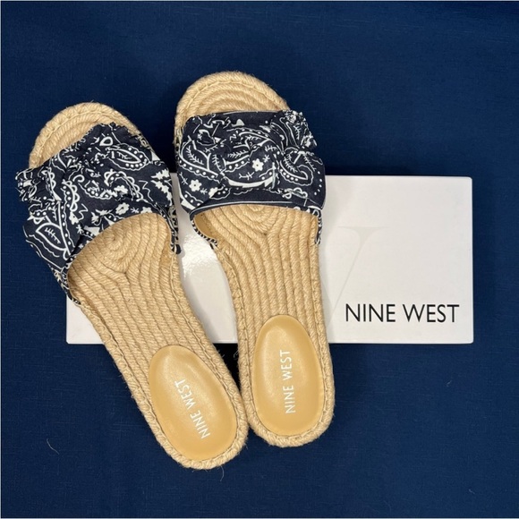 Nine West Bow Slip-on Espadrille Slide - Bandana Blue - NIB - Picture 6 of 14